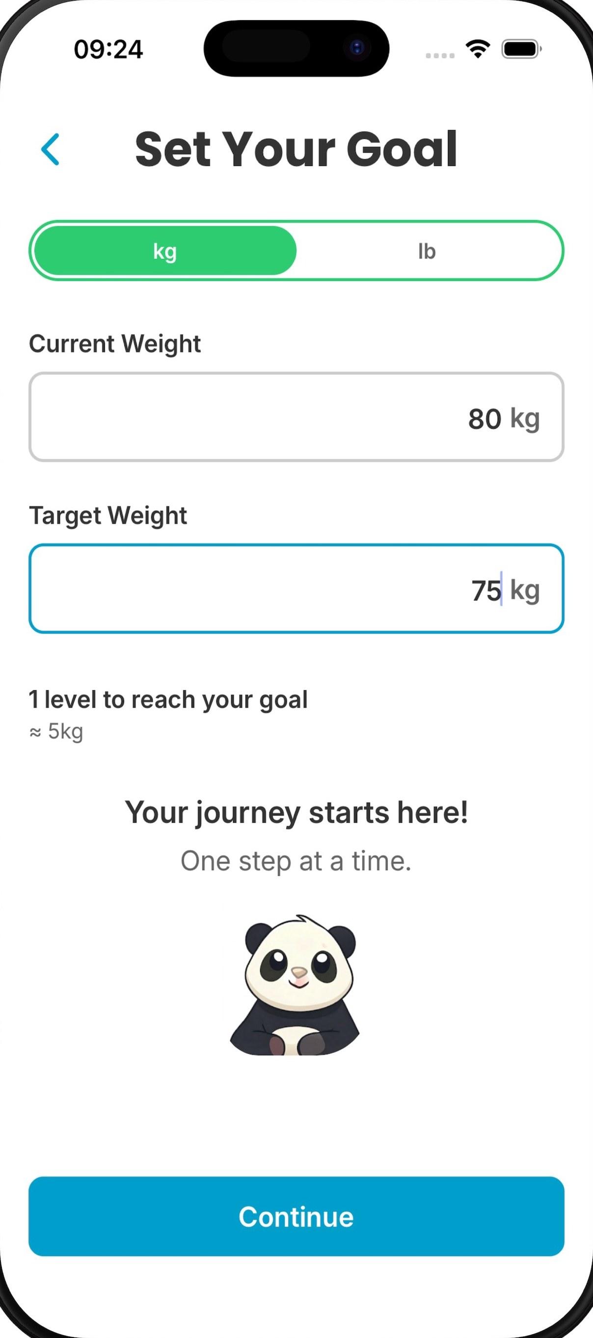 FitMosaic goal setup with current and target weight