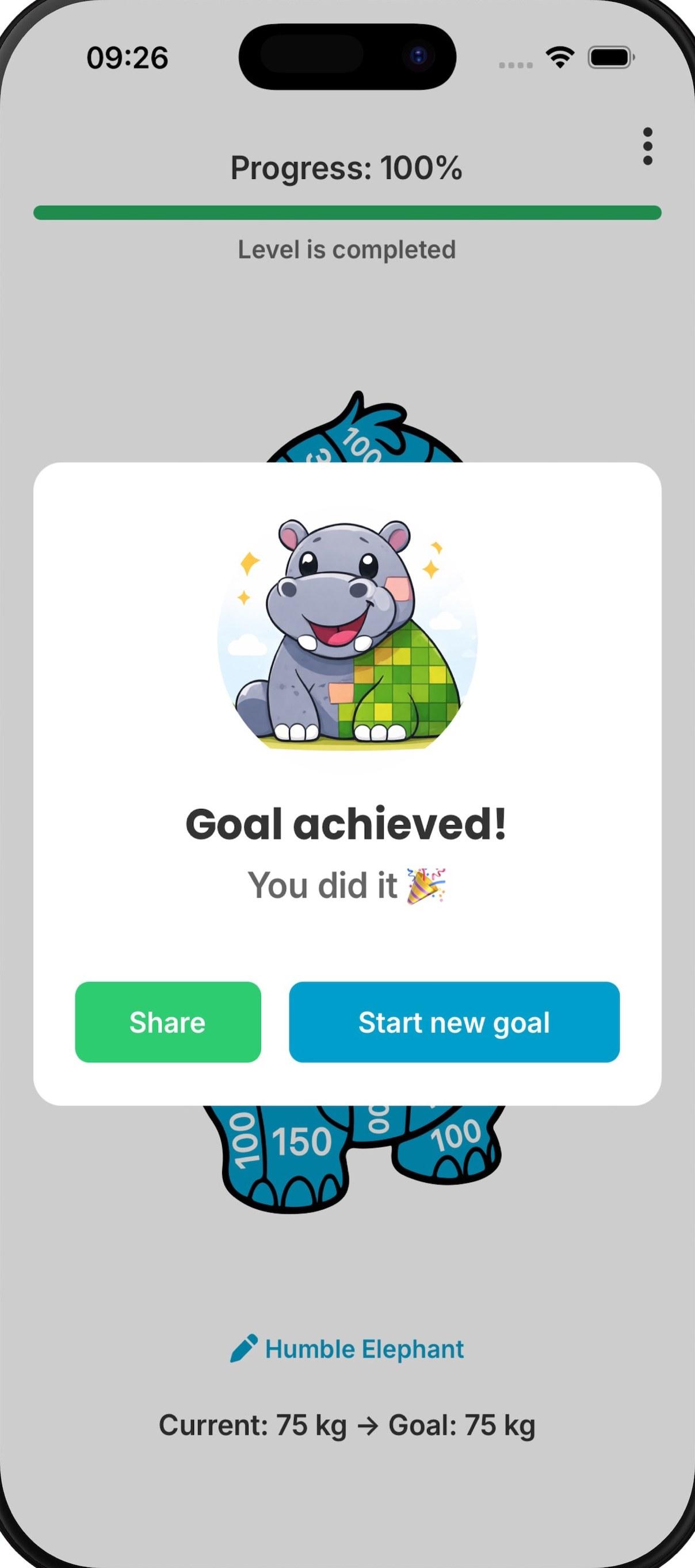 FitMosaic goal achieved screen