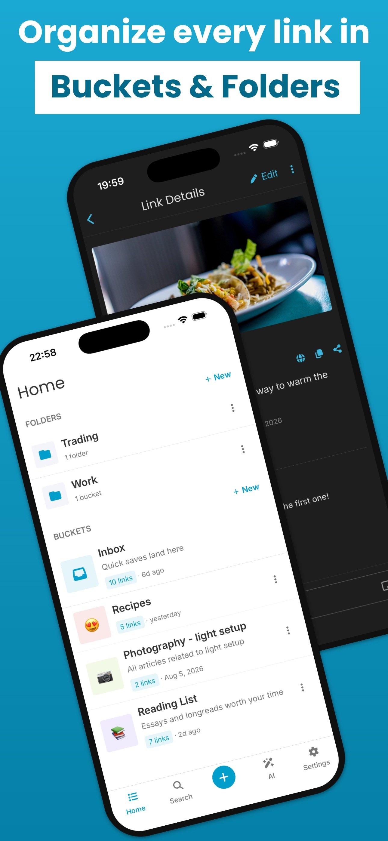 LinkBuckets: organize every link in buckets and folders