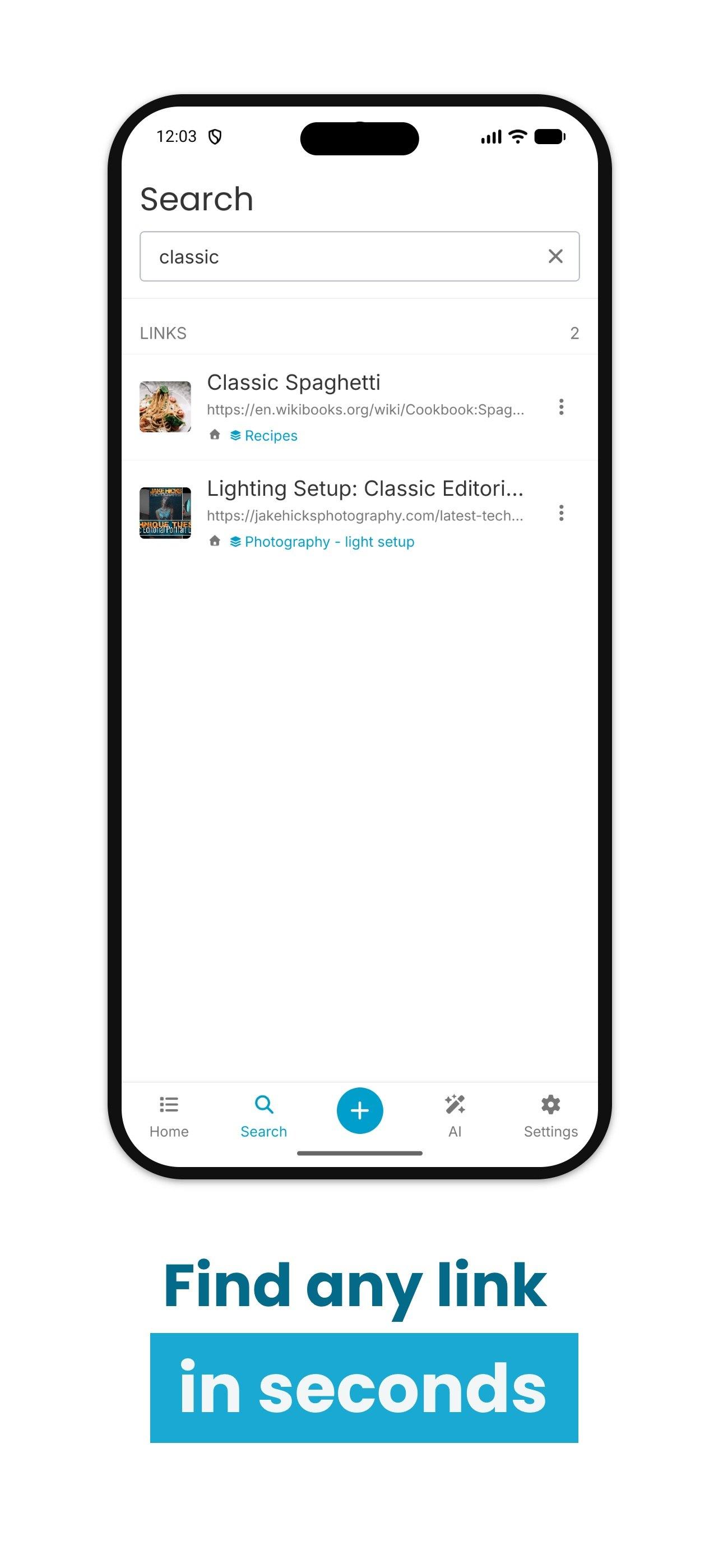 LinkBuckets: find any link in seconds